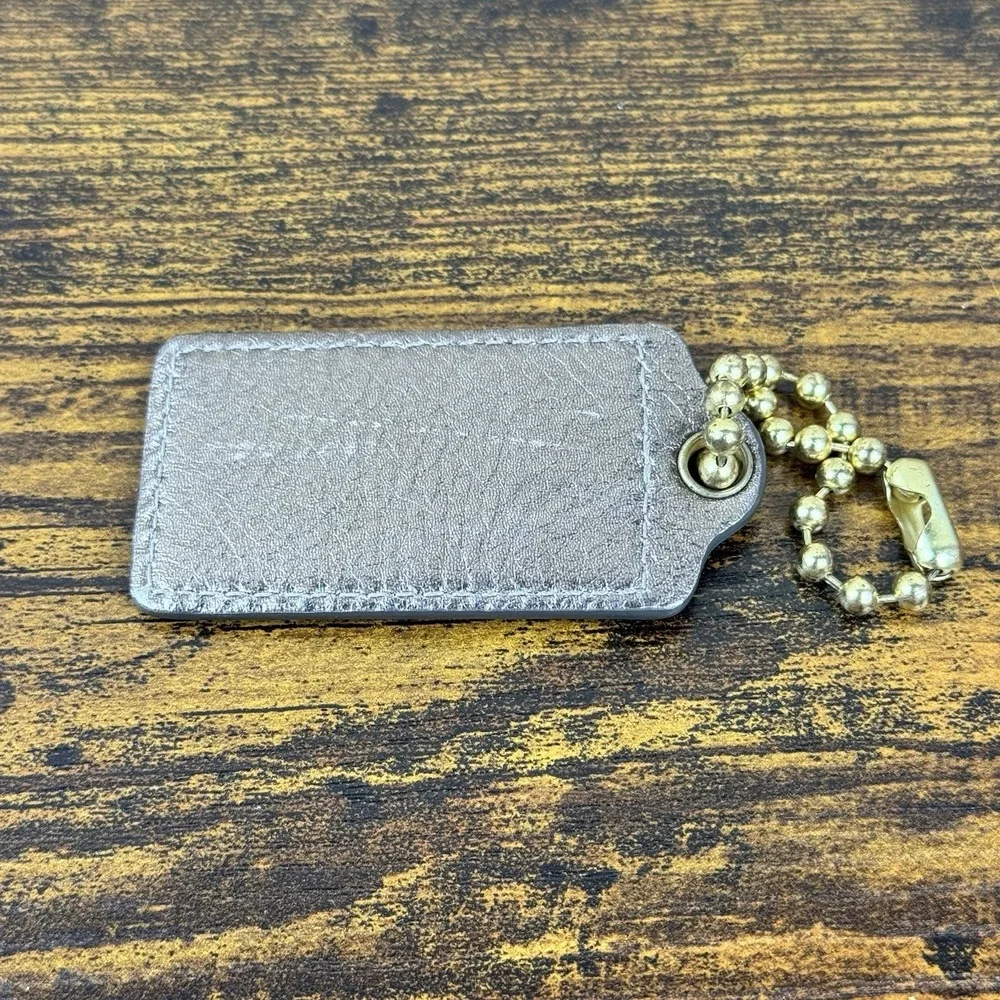 Coach Metallic Bronze Leather Hangtag‎ Keychain Gold Ball Chain Bag Charm